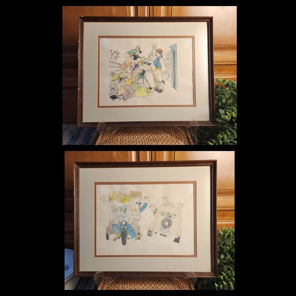 Set of Rare 1960s Comical Watercolor Ink Art MCM Risqué